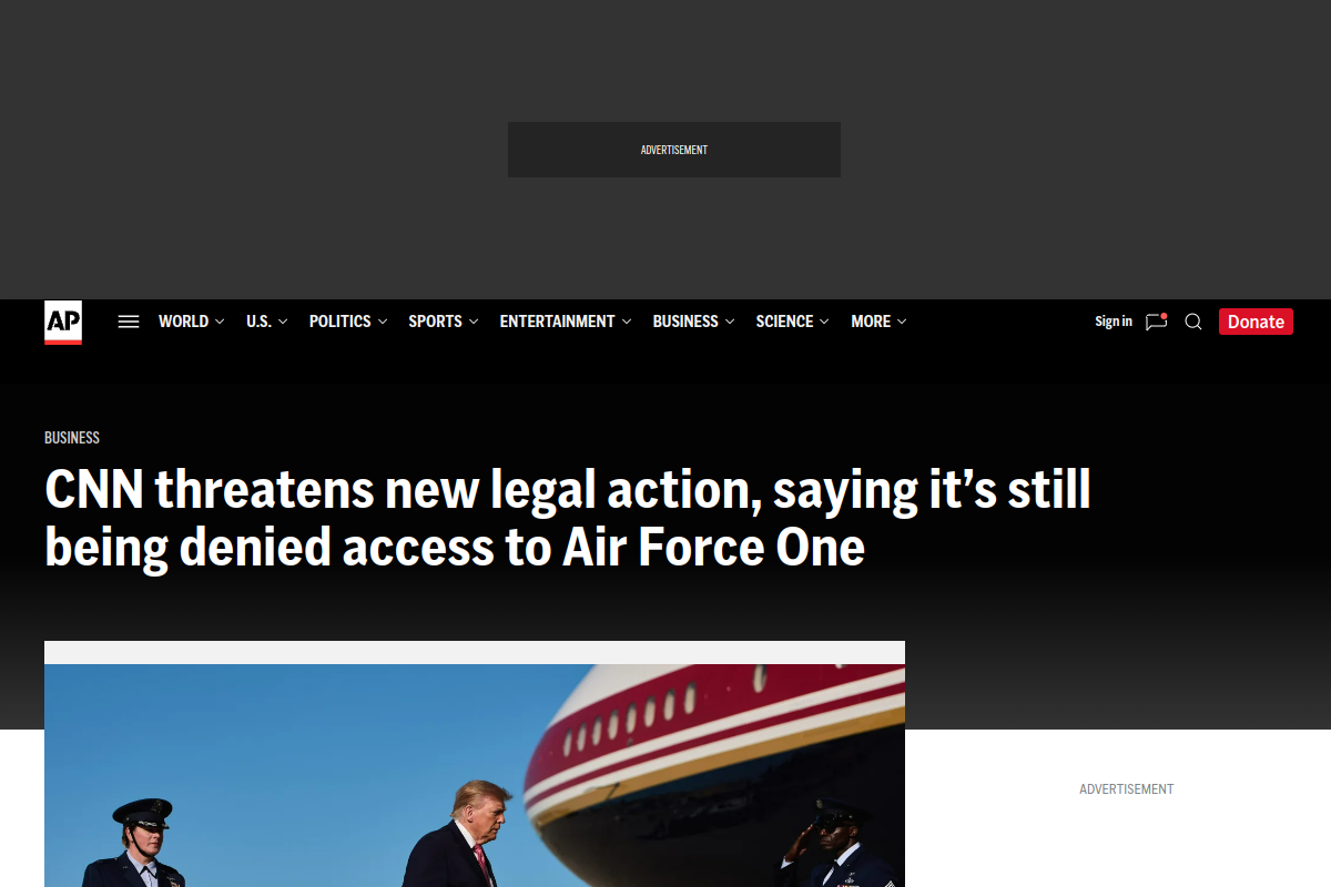 Source image from Associated Press: CNN threatens further legal action over Air Force One access