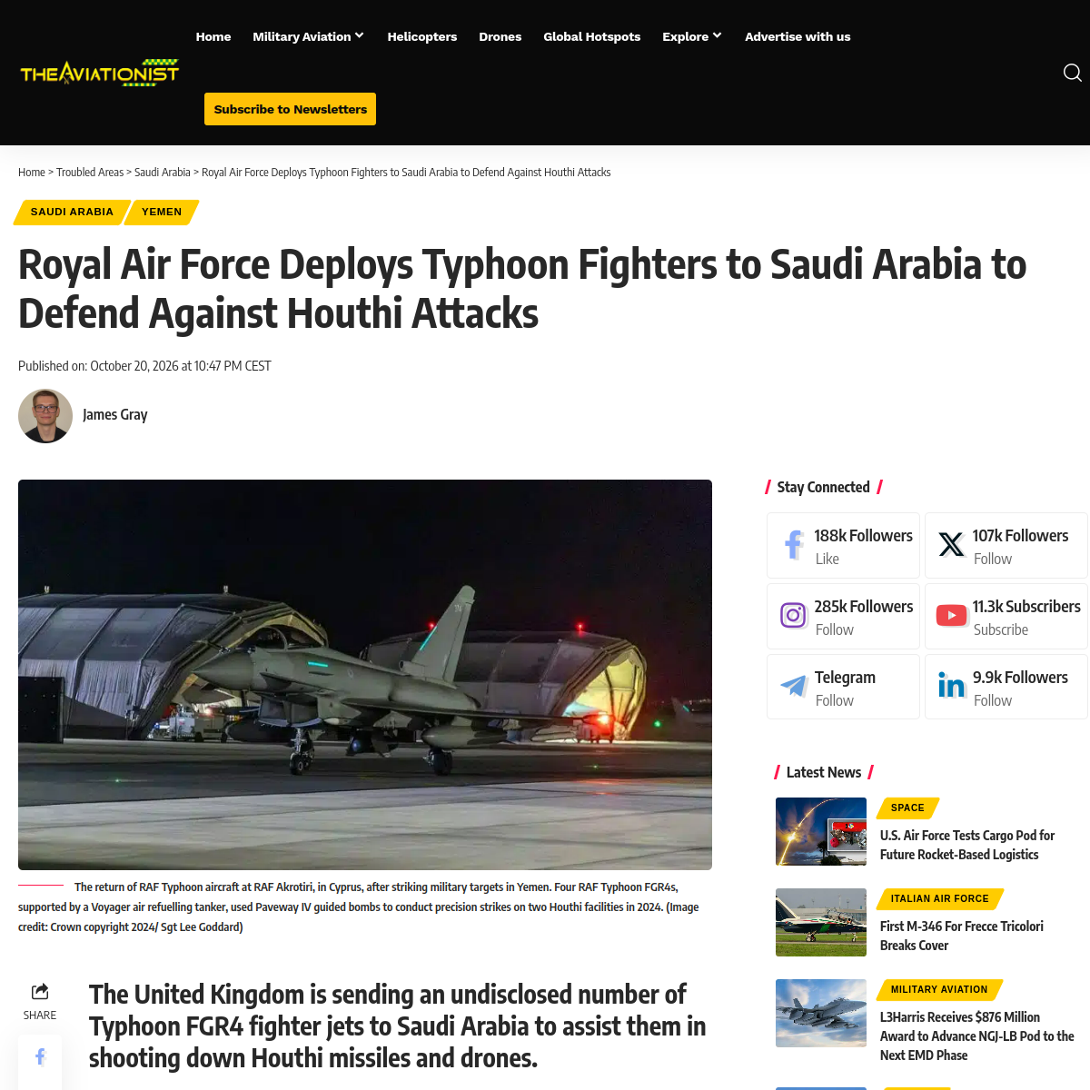 Source image from The Aviationist: Royal Air Force deploys Typhoon fighters to Saudi Arabia to defend against Houthi attacks
