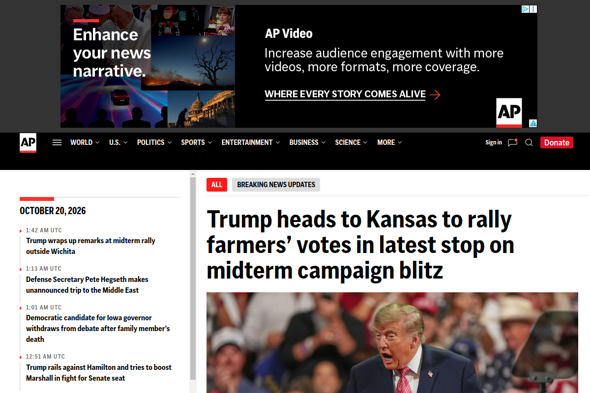 Source image from Associated Press: Trump campaigns in Kansas ahead of midterms